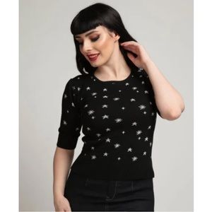 NWT Collectif Night Sky Silver Thread Star Short Sleeve Sweater Size 2XL